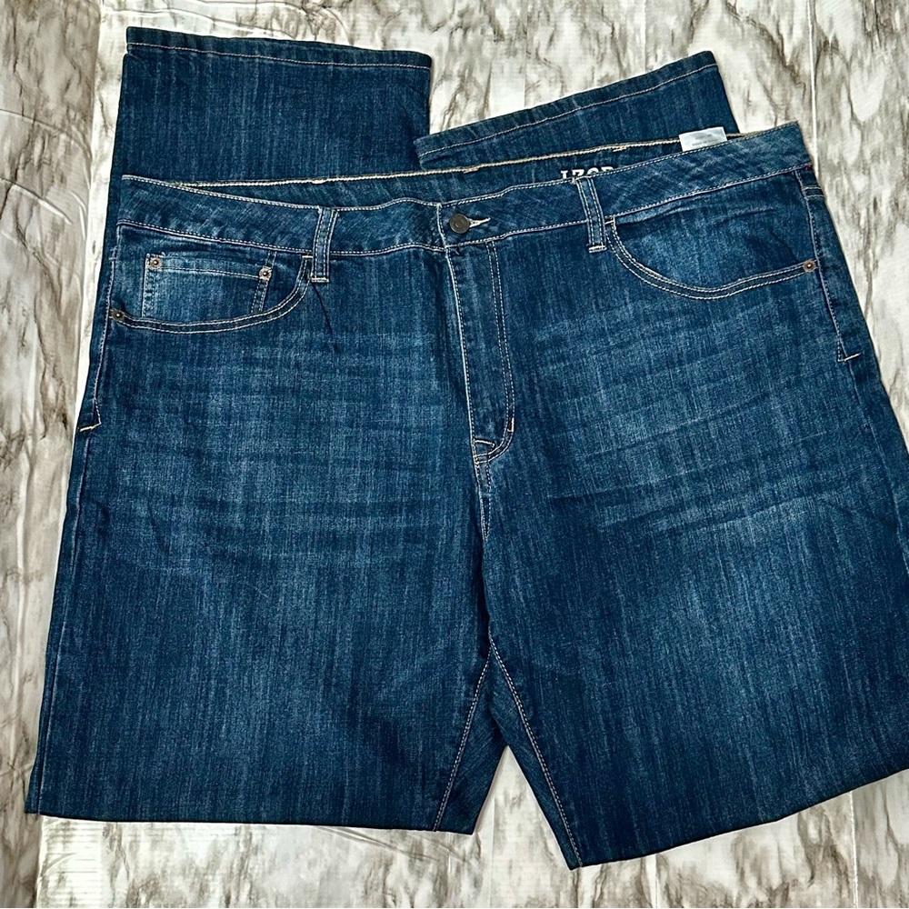 Izod Men Comfort Stretch Relaxed Straight Leg Denim Blue Jeans 42x34 Western